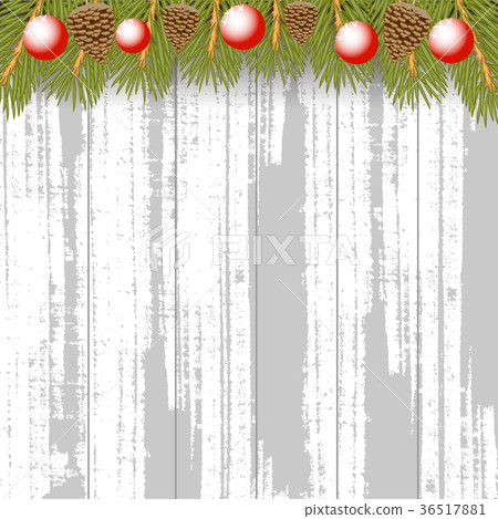 Christmas wooden background with fir and pine cone 36517881