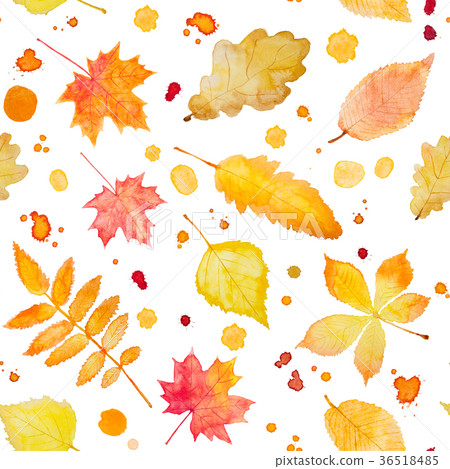 Seamless pattern with watercolor autumn leaves - Stock Illustration ...
