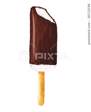 Watercolor chocolate ice cream on stick Watercolor chocolate ice cream on stick 36518596