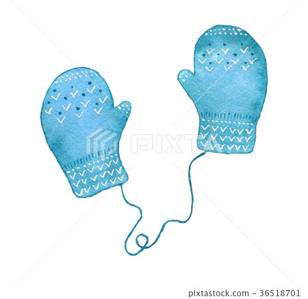Warm mittens blue color. Watercolor illustration. 36518701