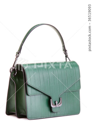 Female green bag of eel skin on white background Female green bag of eel skin on white background 36519093