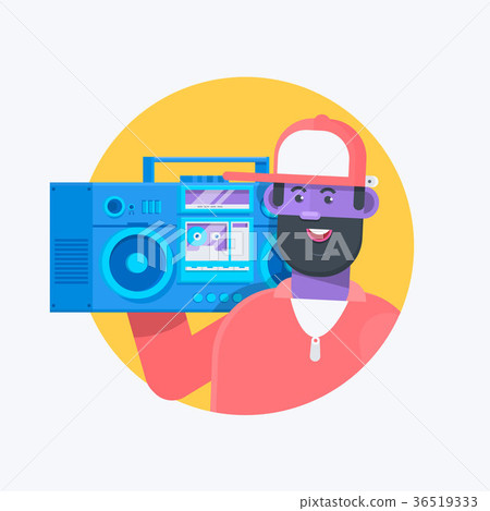 Rapper musician in a baseball cap with boombox 36519333