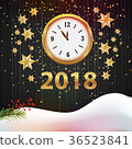 Happy new year clock and star on wood background 36523841