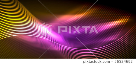 Glowing abstract wave on dark, shiny motion Glowing abstract wave on dark, shiny motion 36524692