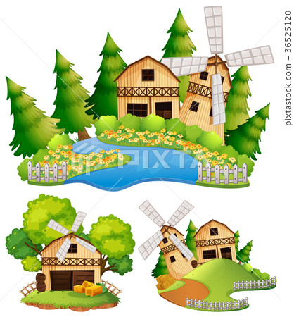 Barns And Windmill In The Farm Stock Illustration 36525120 Pixta