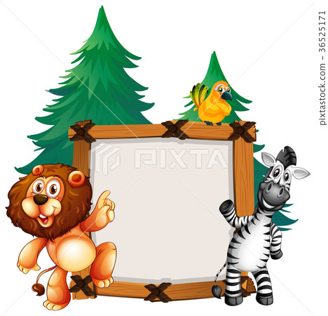 Frame template with lion and zebra 36525171