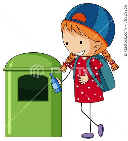 Girl throwing bottle in trashcan 36525258