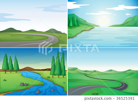 Four nature scenes with rivers and roads Four nature scenes with rivers and roads 36525391