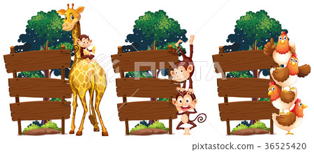 Wooden signs with giraffe and monkeys 36525420
