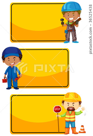 Banner template with construction workers - Stock Illustration ...