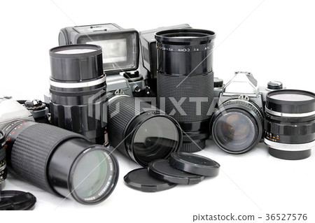 Set of old camera on white background 36527576