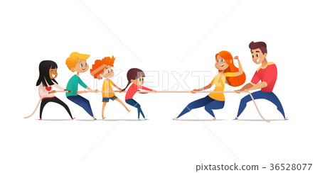 Mom, dad and children pulling opposite ends of 36528077