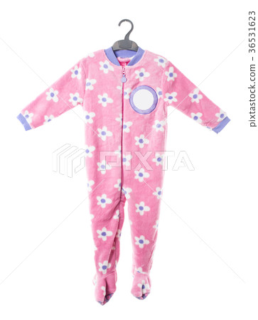 Pink fleece pajamas with floral pattern. 36531623