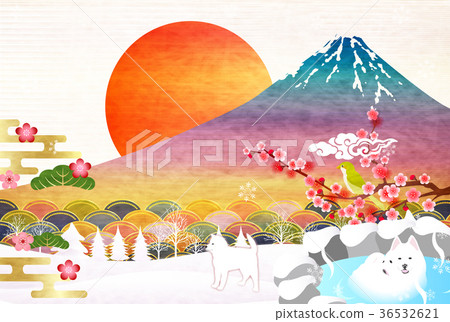 New Year's card, hot spring background 36532621