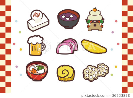 Cute New Year food illustration material set 36533858