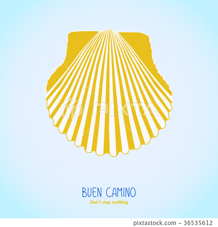 Yellow scallop shell. Camino de Santiago symbol. Yellow scallop shell. Camino de Santiago symbol. 36535612
