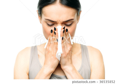 Painful woman with runny nose, snot or flu Painful woman with runny nose, snot or flu 36535852
