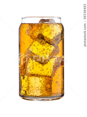 Glass of energy carbonated soda drink with ice 36536483