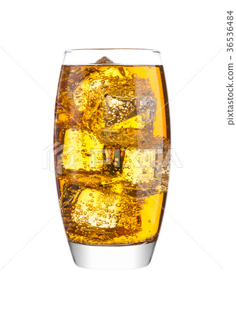 Glass of energy carbonated soda drink with ice 36536484
