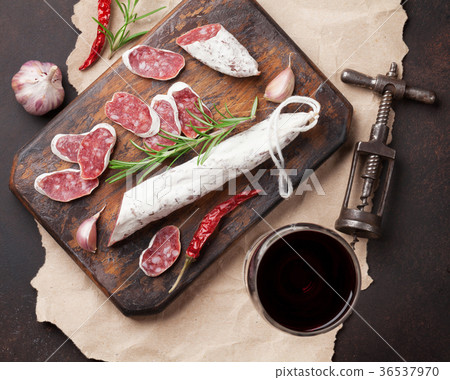Salami, sausage, prosciutto and wine Salami, sausage, prosciutto and wine 36537970