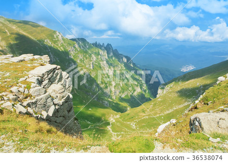 A panoramic view to canyon ravine between  36538074
