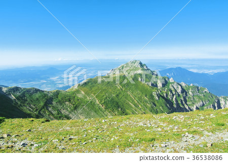 A panoramic view to canyon between a chain A panoramic view to canyon between a chain 36538086