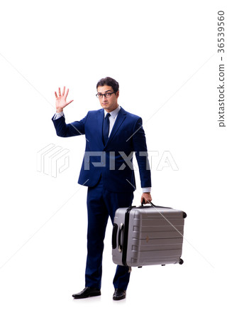 Young businessman with suitcase isolated on white 36539560