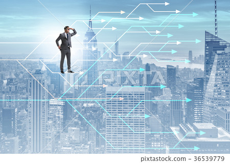 Businessman thinking of different career paths 36539779