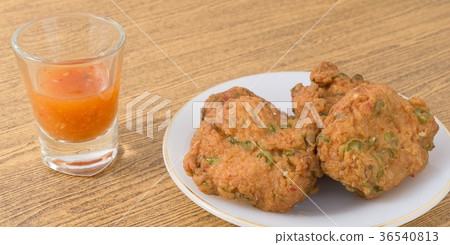 Thai Fish Cakes Served on A White Plate 36540813