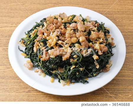 Chinese Stir Fried Jute Leaves with Minced Pork Chinese Stir Fried Jute Leaves with Minced Pork 36540888