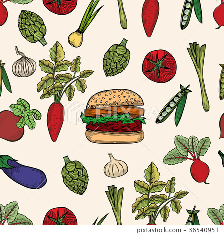 Seamless pattern of Colored Vegetable Seamless pattern of Colored Vegetable 36540951