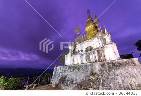 Phu Si Temple at twilight time in Luang Pra bang Phu Si Temple at twilight time in Luang Pra bang 36544015
