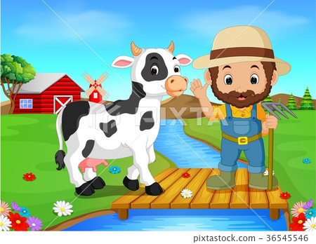 插圖素材: farm scenes with many animals and farmers