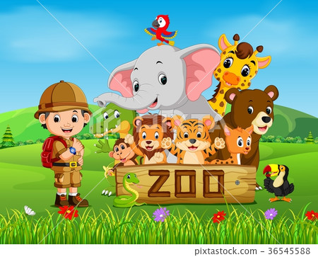 collection of zoo animals with guide 36545588
