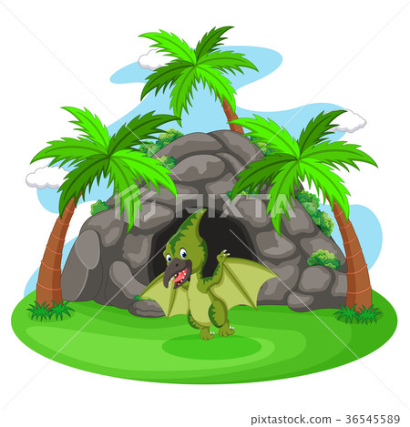 Dinosaur standing in front of a cave illustration 36545589