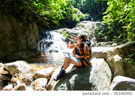 Hiker asia woman drinking water 36546008