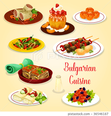Bulgarian meat dishes and cheese dessert icon 36546187