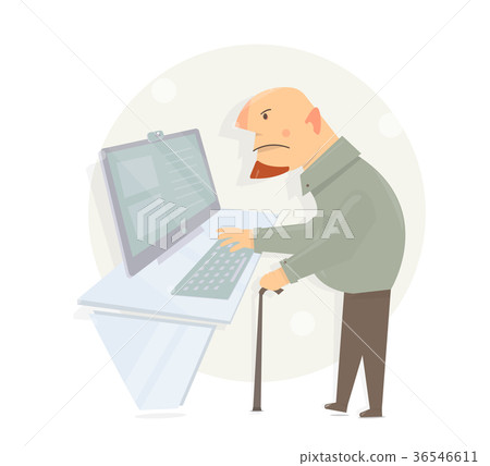 Oldster learns to use a computer. Gaffer looking Oldster learns to use a computer. Gaffer looking 36546611
