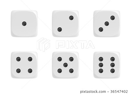 3d rendering of a set of six white dice in front 36547402