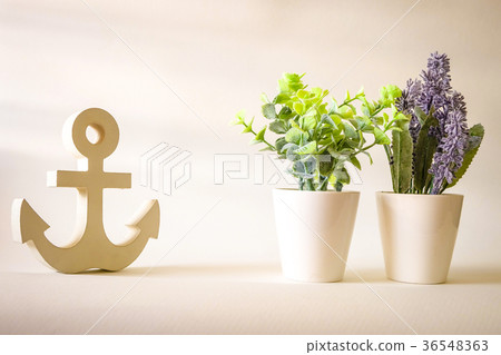 vintage wooden anchor with purple lavender 36548363
