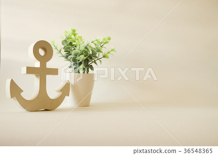 wooden anchor decorative with small tree 36548365