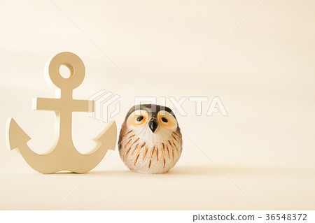wooden anchor in vintage with owl decorative 36548372
