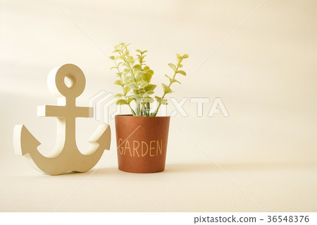 wooden anchor with tree for garden decorative 36548376