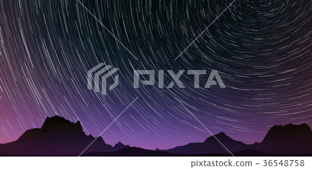 Bright and detailed starry sky long exposure star trail texture background (high resolution 2D CG rendering ∕ coloring illustration) 36548758