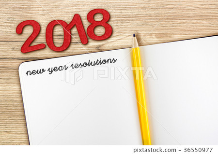 Top view of 2018 new year resolution with notebook Top view of 2018 new year resolution with notebook 36550977
