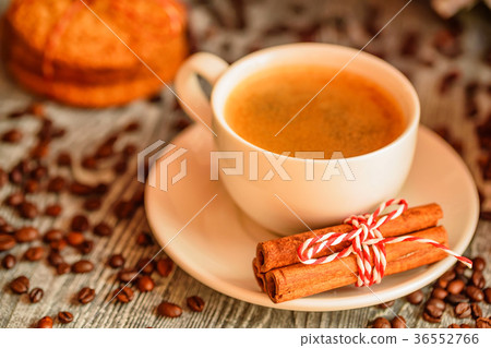Cozy winter setting with cup of coffee 36552766