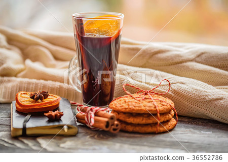 Cosy winter still-life and window. Xmas background Cosy winter still-life and window. Xmas background 36552786