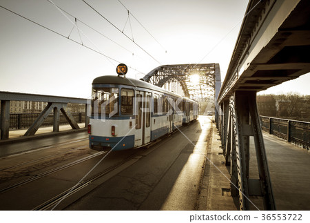 Old Tram on the bridge in Krakow city, Poland 36553722