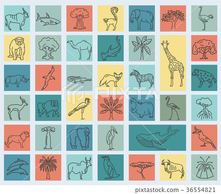 Flat African flora and fauna  elements. 36554821
