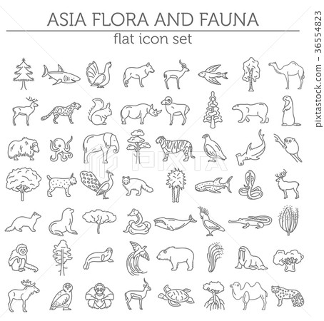 Flat Asian flora and fauna  elements 36554823